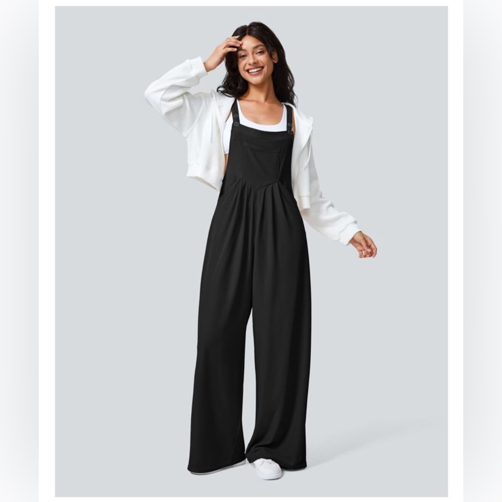 Halara Black Pockets Waffle Casual Overalls Size Large